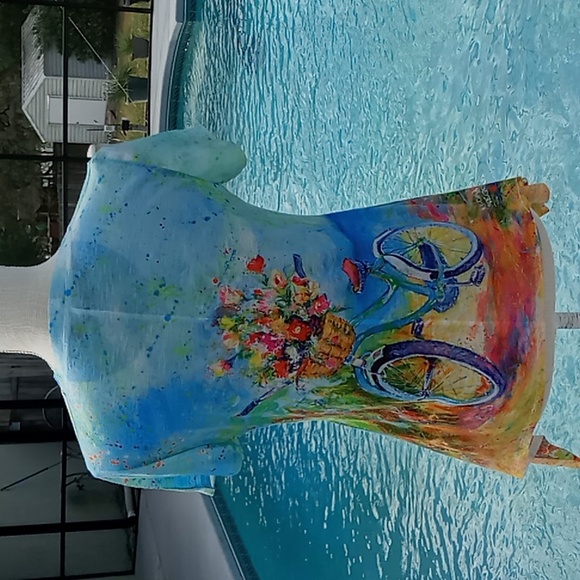 Leoma Lovegrove Shirt Colorful  Short Sleeve Bicycle/Basket Of Flowers PS - Picture 2 of 13